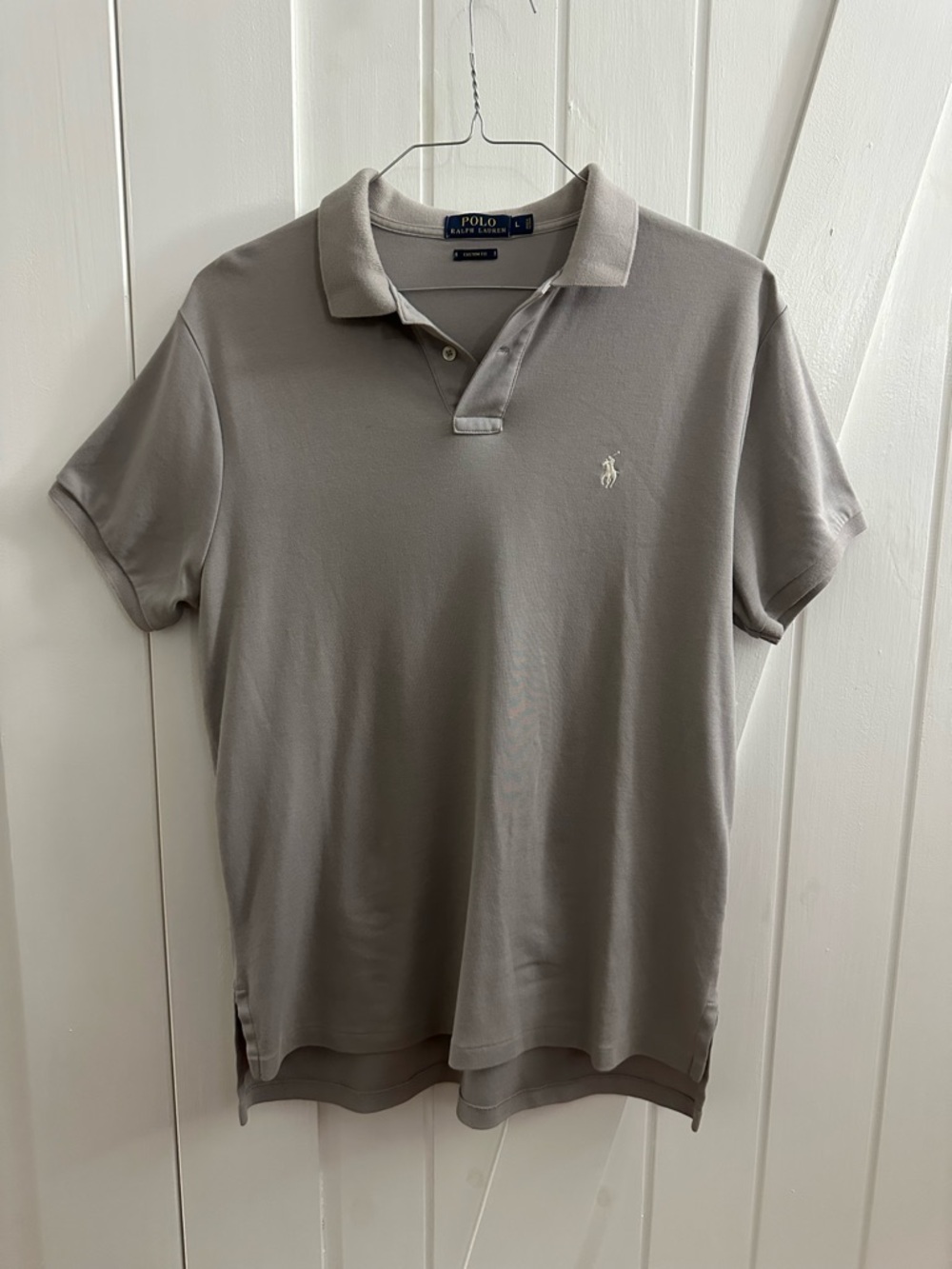Polo by Ralph Lauren Light Gray Custom Fit Polo Shirt - Size L